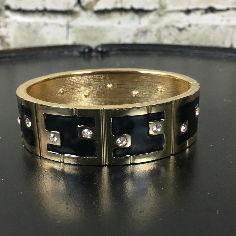Vintage Black & Gold Enamel Hinged Bracelet